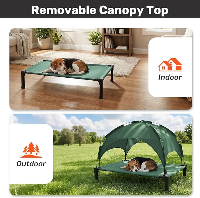 Heeyoo Elevated Dog Bed with Removable Canopy, Portable Dog Cot with Sun Protection Shade Tent, Raised Pet Cooling Cot Bed for Dogs, 42in