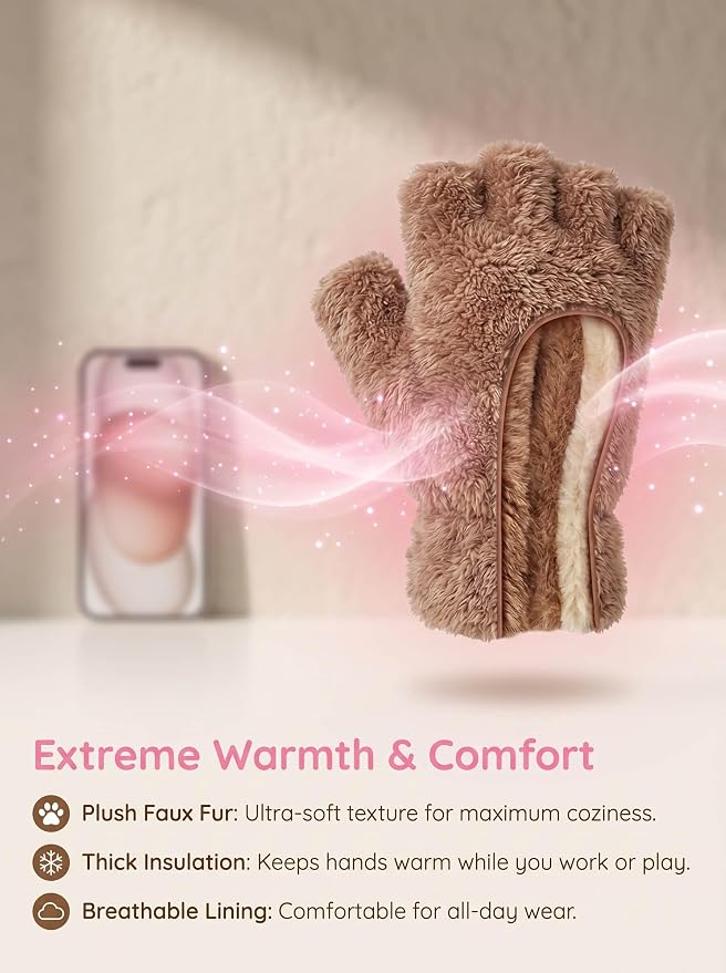 OTPEH Cat Paws Gloves Fingerless Bear Furry Paw Cute Hand Gear Cosplay Costume Accessories