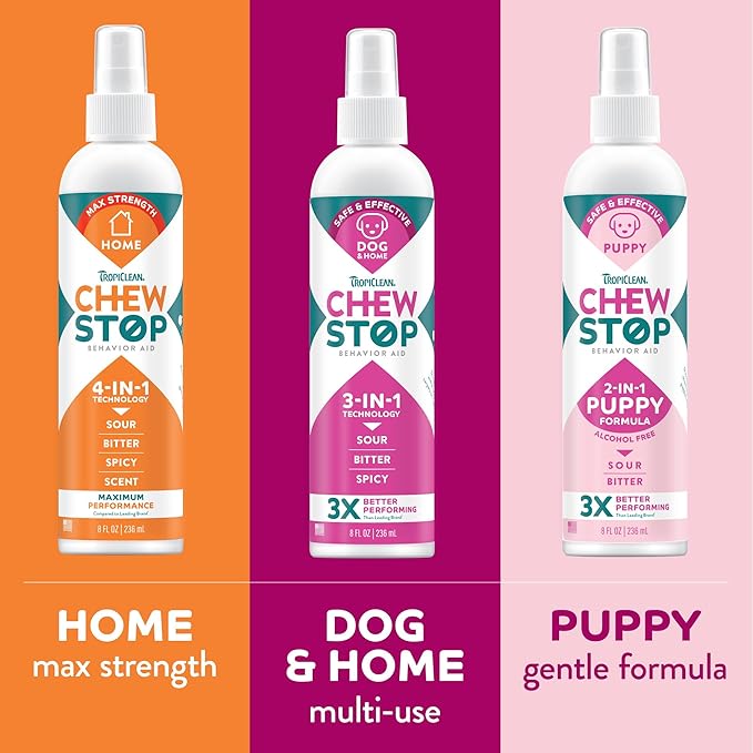 TropiClean No Chew Spray for Dogs, Better Than Bitter Apple Spray, Safe & Natural Chew + Lick Deterrent, Protect Home, Hot Spots & More! 8oz