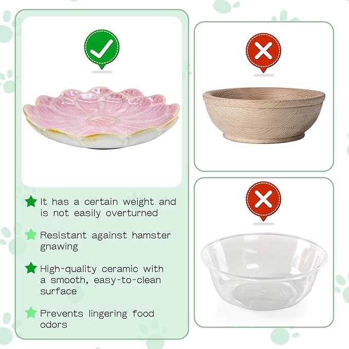 BNOSDM Shallow Ceramic Hamster Food Dish 2 Pcs Small Animals Food Bowl Sunflower Feeding Dishes for Gerbils Mice Rats 4.5in (Pink)
