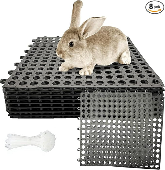 Rabbit Cage Mat for Feet - Pack of 8 Plastic Rabbits Resting Mats 12x12 Bunny Foot Pad Small Animal Cage Accessories for Adult Guinea Pig Chinchilla Ferret, Easy to Cut and Splice (Grey)