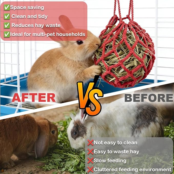 2Pcs Rabbit Hay Feeder Mesh Bags 13.5x11 Inch High-Capacity Hanging Bunny Hay Feeder for Guinea Pig Hamster Chinchilla Gerbils Small Pets and Animals Cage Accessories Supplies