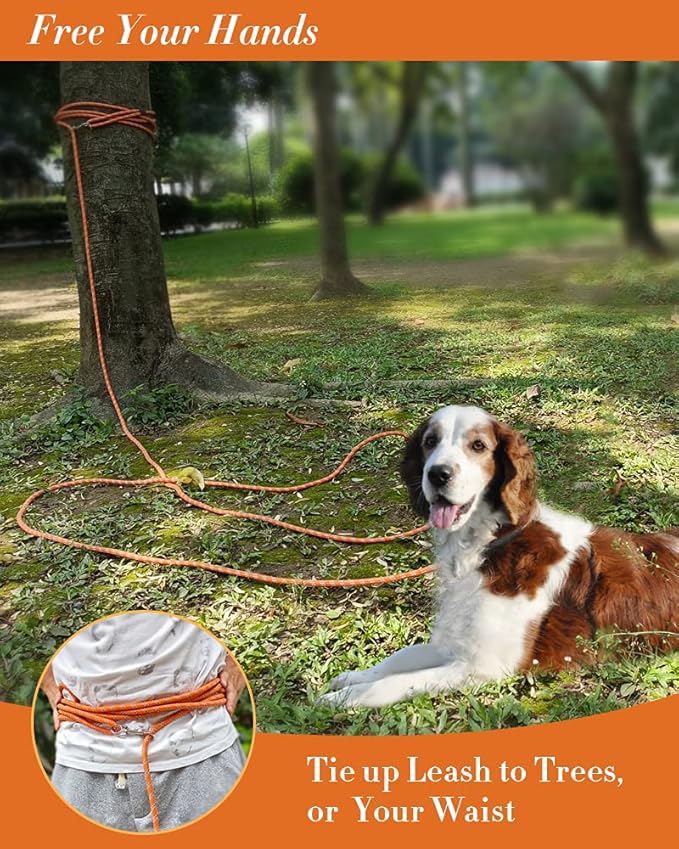 (2 Pack) Long Dog Leash for Dog Training 16FT/30FT/50FT, Reflective Heavy Duty Dog Lead for Large Medium Small Dogs Outside Walking, Playing, Camping, or Yard,Orange&Pink 15FT