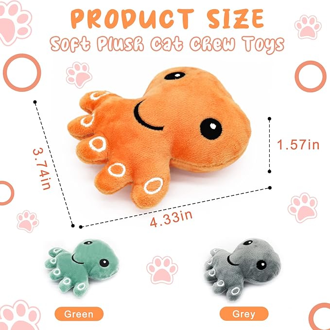 Andiker Cat Catnip Toys, 3Pcs Cat Interactive Toys for Indoor Cats, Soft Plush Kitten Chew Toys with Crinkle Paper for Relieve Stress, Reduce Boredom, Teething (Octopus)