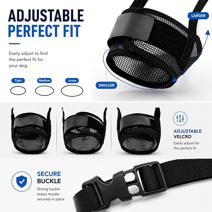 Dog Muzzle, Soft Air Mesh Muzzles for Large Sized Dogs, Breathable Dog Mussels for Scavenging Biting Licking & Barking, Adjustable Mouth Guard for Grooming, Allows Panting and Drinking (Black,L)