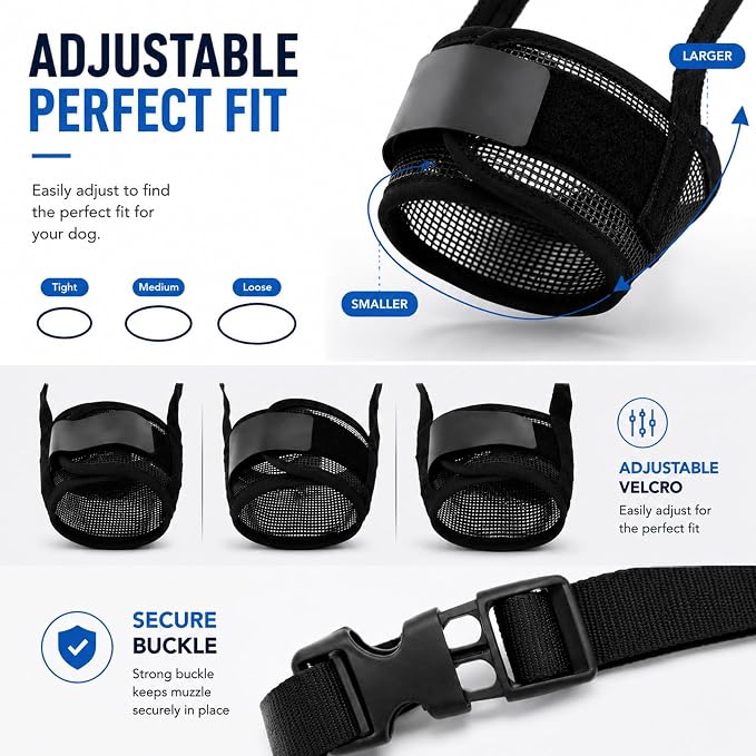 Dog Muzzle, Soft Air Mesh Muzzles for Small Sized Dogs, Breathable Dog Mussels for Scavenging Biting Licking & Barking, Adjustable Mouth Guard for Grooming, Allows Panting and Drinking (Black,S)