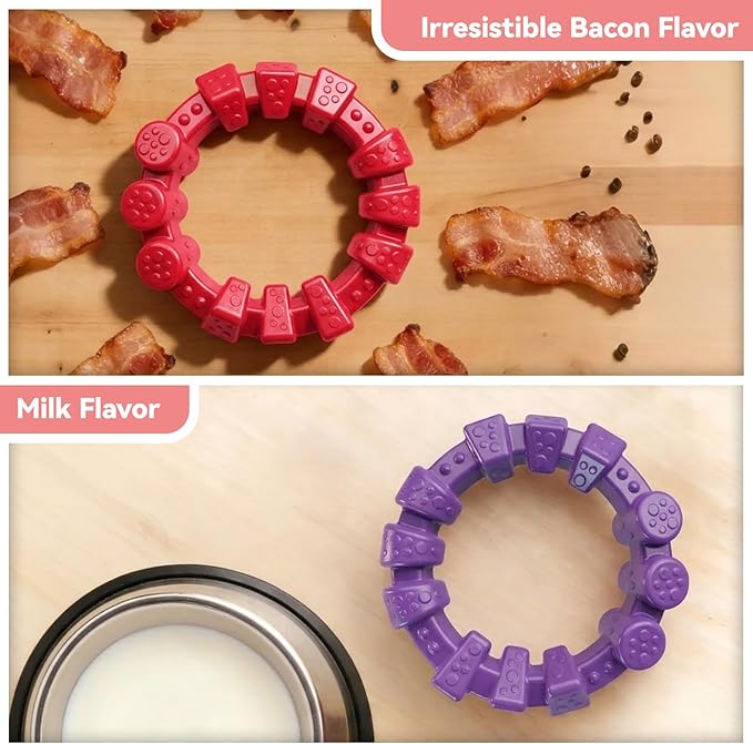 BoYoYo 2 Pack Dog Toys for Aggressive Chewers, Indestructible Dog Toys for Large Breed, Durable Chew Toy for Dogs to Keep Them Busy, Ring Toy for Trainging & Cleaning Teeth, Bacon Flavored