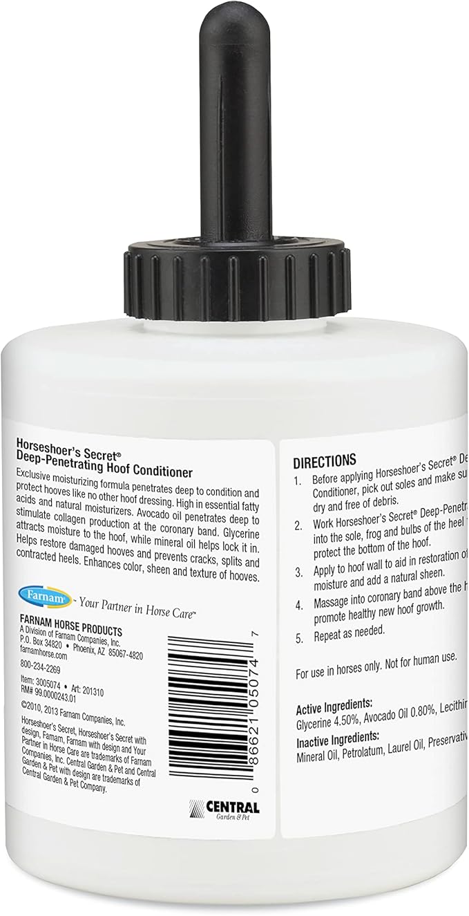 Farnam Horseshoer's Secret Deep-Penetrating Hoof Oil for Horses,Conditions Dry Hooves and Prevents Cracks,Splits and Contracted Heels,Contains Avocado Oil,32 Oz.,(Pack of 2)