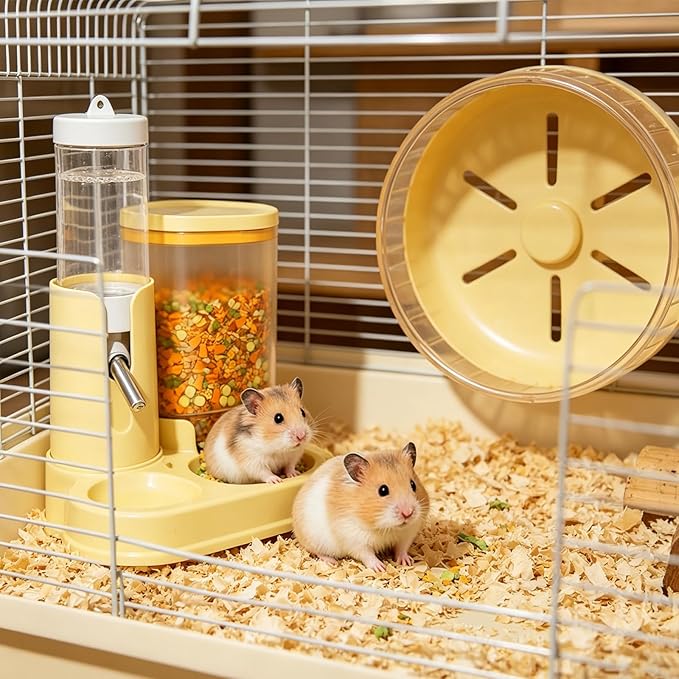 Hamster Water Bottle & Automatic Feeder Combo, No Drip Guinea Pig Water Bottle with Stainless Steel Nozzle, BPA Free Transparent Dispenser for Hamsters Guinea Pigs Gerbils