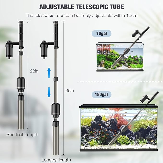 AKKEE Aquarium Vacuum Gravel Cleaner, 18W Electric Fish Tank Cleaner Vacuum, 6 in 1 Multifunctional Aquarium Cleaner for Automatic Water Change, Wash Sand, Water Circulation and Timed Off