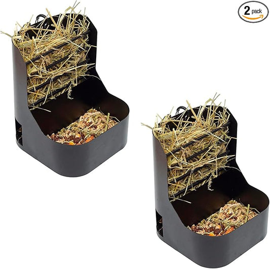 Hay and Food Feeder for Rabbit, Guinea Pig, Bunny, Chinchilla, Heavy Duty Metal Bin 5.5 x 5.5 x 7 inch (Pack of 2)