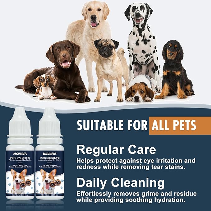 Cataract Drops for Dogs, Dog Eye Drops for Relieving Itching & Irritation, Vet Recommend Eye Drops for Dogs Eye Infection Treatment, Long-Lasting Relief for Dryness Pink Eyes Vision Clarity (2 X10ml)