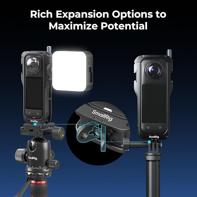 SMALLRIG Cage for Insta360 X5 Accessories, Aluminum Alloy Protective Case for Insta360 x5 with Quick Release, Built-in Cold Shoe Mounts & 1/4" Threads, with Silicone Lens Guard Cap - 5195