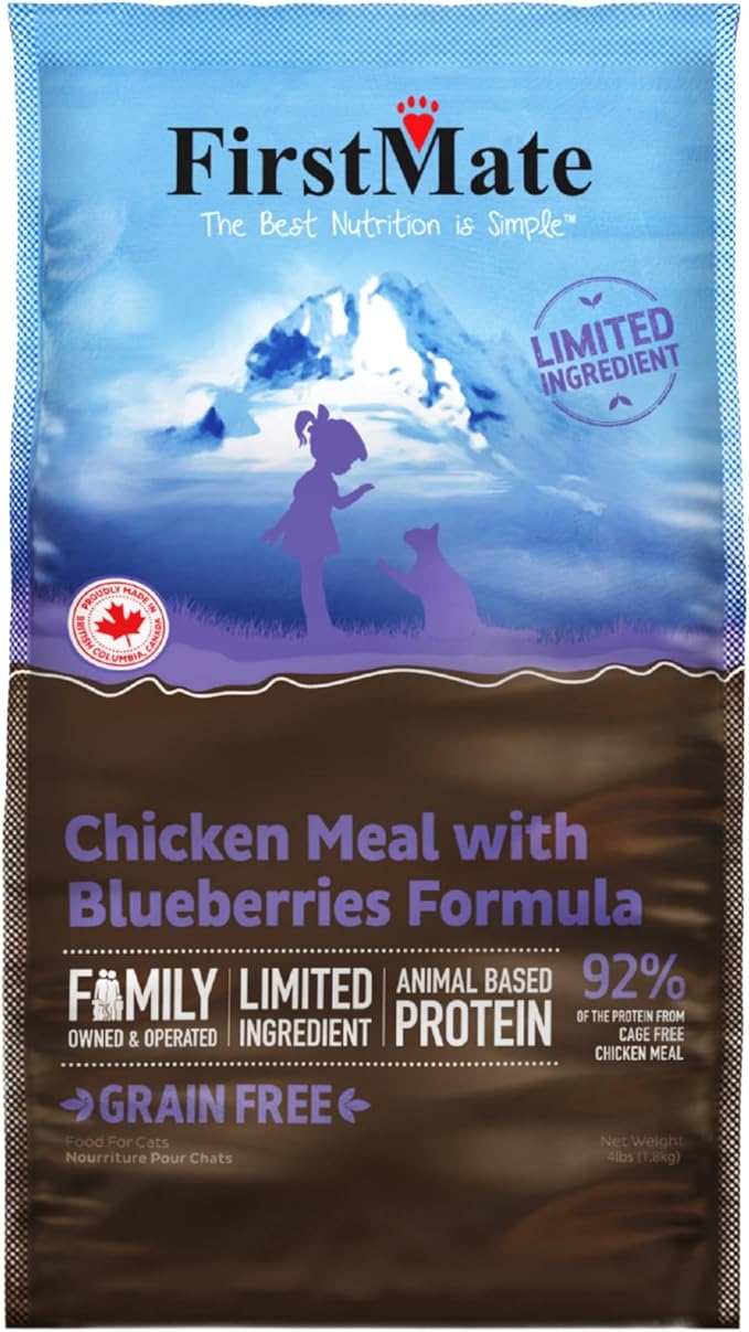 FirstMate Pet Foods Dry Cat Food – Chicken Meal with Blueberries Formula – Grain Free Limited Ingredient Recipe for Cats & Kittens, All Life Stages – 3.96 lb Bag