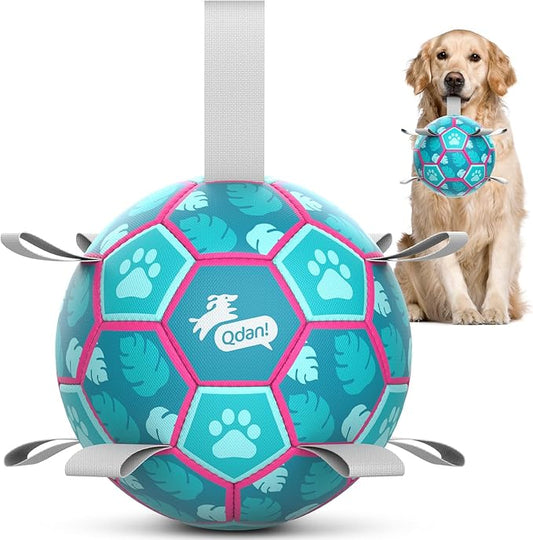 QDAN Dog Toys Soccer Ball, Tug of War Toy, Puppy Birthday Gifts, Water Toy, Durable Dog Balls for Medium Large Dogs, Lake Blue(8 inch)