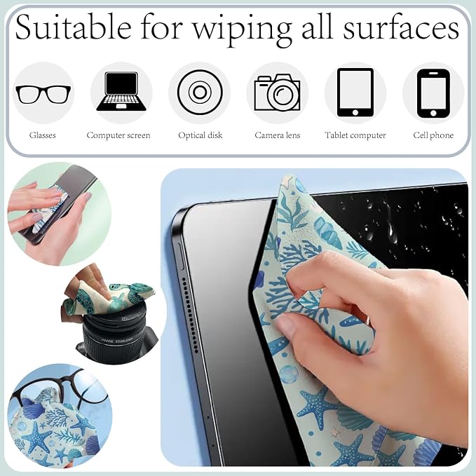 CREATCABIN 6Pcs Glasses Cleaning Cloth Microfiber Cleaning Cloths Reusable Thicken Soft Turtle Starfish Eyeglasses Cleaner Wipes Washable for Eyeglasses Laptops Phone Gift 6 x 6 Inch Marine Animals
