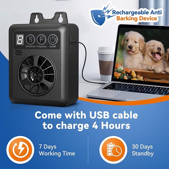 Anti Barking Device for Dogs, 50FT Rechargeable Ultrasonic Dog Bark Control Devices with 4 Modes Stop Neighbors Dogs Barking Waterproof Bark Deterrent Box, Dog Barking Silencer Safe for Outdoor Indoor