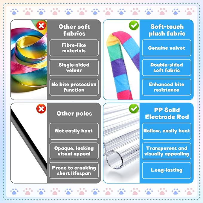 2 Pcs Interactive Cat Rainbow Wand Toys, Colorful Ribbon Teaser with Bells Plush String Toy for Bored Indoor Cats Kittens, Extended Length 15.35in Sturdy Pole for Exercise Keep Fit