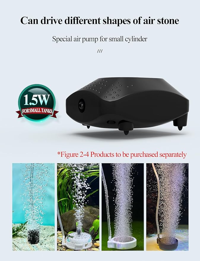 UPETTOOLS Single Outlet Aquarium Air Pump, Aquarium Bubbler Kit with Air Tubing/Bubble Stone/Check Valve Accessories, Quiet Oxygen Pump for 20 to 100 Gallon Fish Tanks