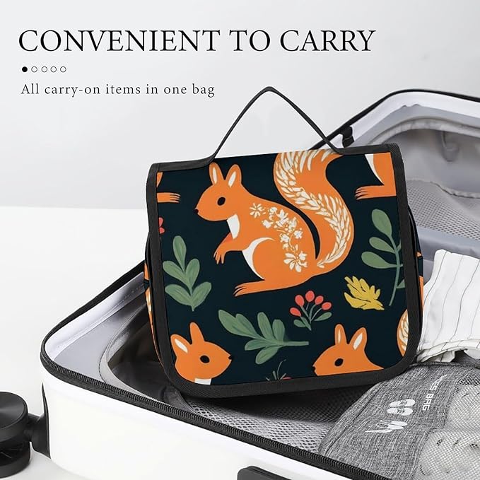 Toiletry Bag Travel Bags with Hanging Hook Hanging Multifunctional Makeup Bags Floral Squirrels Portable Cosmetic Bag