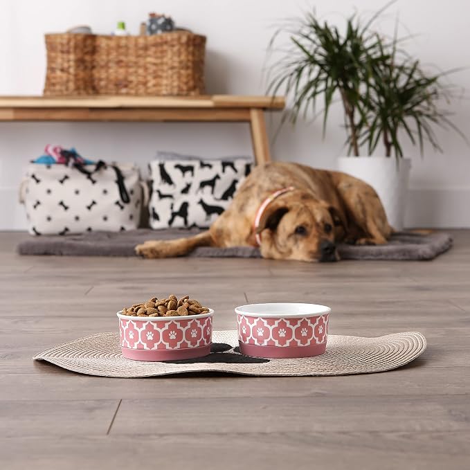 Bone Dry Lattice Collection Pet Bowl & Canister, Small Set, 4.25x2 inches, Rose, 2 Piece