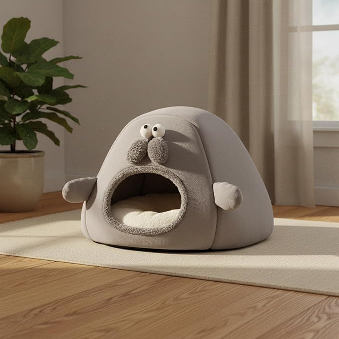 Small Pet Shelter Bed 2-in-1 Convertible Pet Tent House Soft Enclosed, Gray, S 33 33 33CM