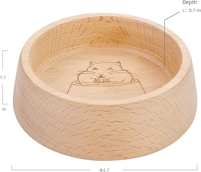 Niteangel Wooden Hamster Feeding Bowl - Small Animal Food Dish for Dwarf Syrian Hamsters Gerbils Mice Degus or Other Similar-Sized Small Pets (Hammy Pattern, for Syrian)