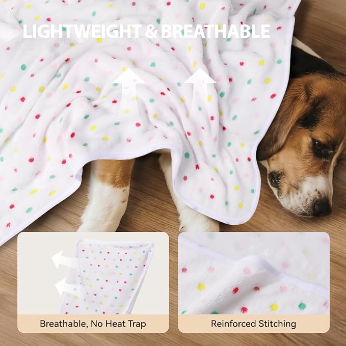 LINENLUX 1 Pack 3 Blankets Super Soft Fluffy Premium Fleece Dog Blankets for Puppy Cat Pet Blanket Flannel Throw Warm Sleep Polka Dot-3pcs 60x40 inch