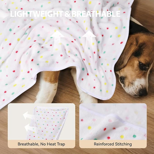 LINENLUX 1 Pack 3 Blankets Super Soft Fluffy Premium Fleece Dog Blankets for Puppy Cat Pet Blanket Flannel Throw Warm Sleep Polka Dot-3pcs 60x40 inch