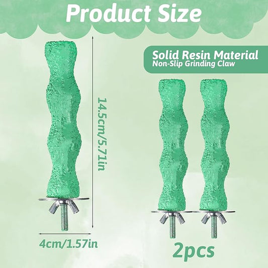 2 PCS Bird Beak Grinding Stone Bird Parrot Cage Perch Stand Anti-Slip Nail Trimming Stick Parrots Perch Resin Beak Grinder Stone Foot Claws Trimmer Accessories for Parrot Budgie Cockatiel (Green)