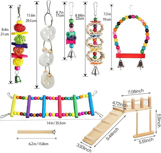 FrgKbTm Wooden Parrot Bird Perch Platform with Climbing Ladder,Parrot Play Stand Bird Swing Bridge Chewing Toys for Parakeet Cockatiel Conure Lovebirds (Bird Swing Set 2)