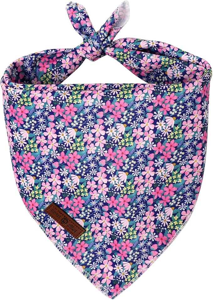Lionet Paws Spring Summer Dog Bandana Washable Cotton Blue Handkerchief Scarf Triangle Floral Oxalis Bandana for Small Medium Dogs Girl Boy