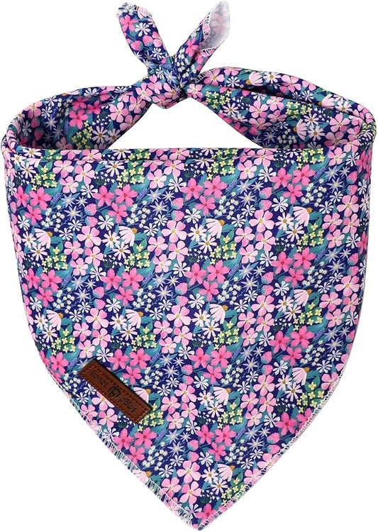 Lionet Paws Spring Summer Dog Bandana Washable Cotton Blue Handkerchief Scarf Triangle Floral Oxalis Bandana for Small Medium Dogs Girl Boy