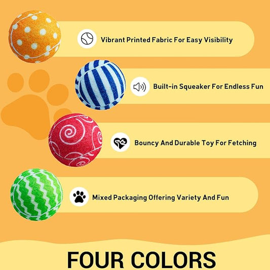 AMA SPORT Squeaky Tennis Balls for Dogs 4 Pack 2.0" Small Tennis Balls for New Puppy Small Dog Toys for Fetch, Exercise, Outdoor Play