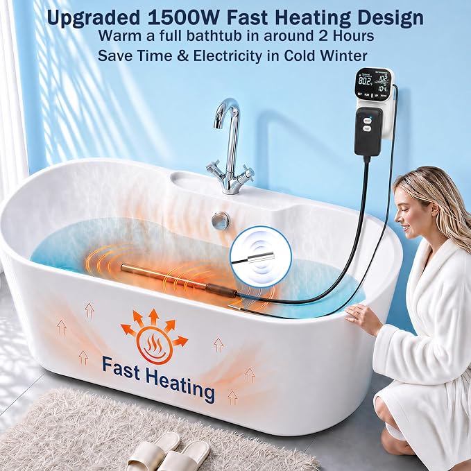 120V 1500W Immersion Electric Water Heater,Submersible Water Heater with Thermostat & GFCI . Suitable for Sinks, Bathtubs, Washbasins, Small Swimming Pools, Water Storage Tanks, Hot Tubs and Buckets