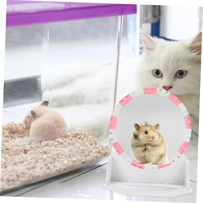 Garneck Hamster Running Wheel 10-inch Pink and White Silent Exercise Wheel for Small Animals Plaything for Mice and Hedgehogs