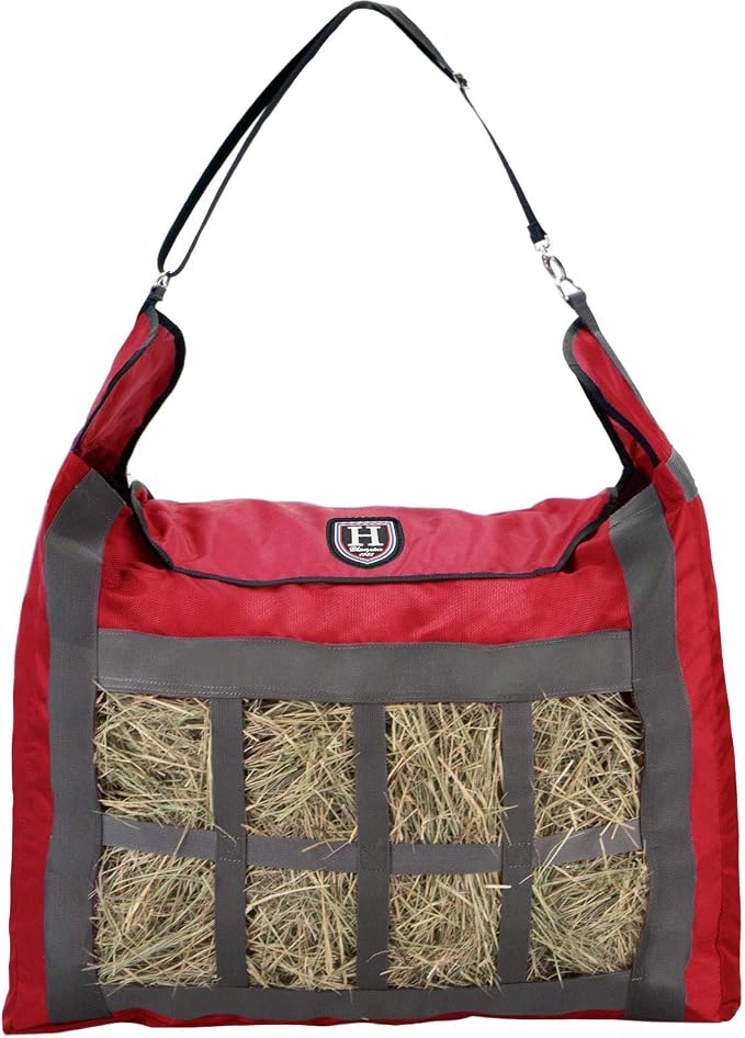 Harrison Howard Premium Durable Slow Feed Horse Hay Bags Oxford Cloth Heavy Duty Large Capacity Horse Feeding Bag-Scarlet Red