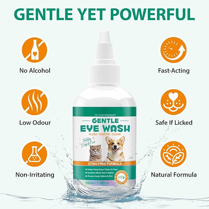 100ml Eye Drops for Dogs, Soothing Eye Drops for Dogs & Cats | Natural Ingredient Formula with Natural Ingredients to Gently Cleanse and Comfort Watery or Itchy Eyes