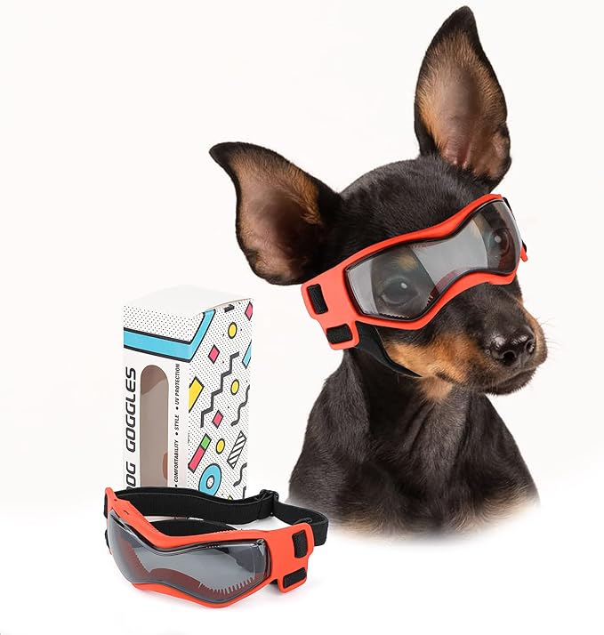Dog Goggles Small Breed, Dog Sunglasses UV Protection Puppy Eyewear for Small Pet Outdoor Riding Driving, Orange S