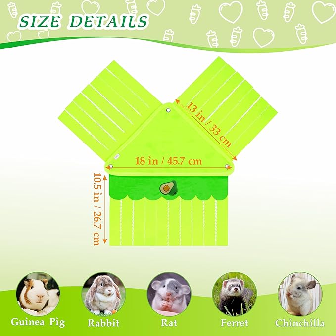Guinea Pig Hideout, Cute Guinea Pig Corner Fleece Forest Hideaway 3-Side Curtain, Rabbit Hammock Toy and House Bed for Bunny, Ferret, Rat, Chinchilla and Small Animal Cage Accessories (Green)