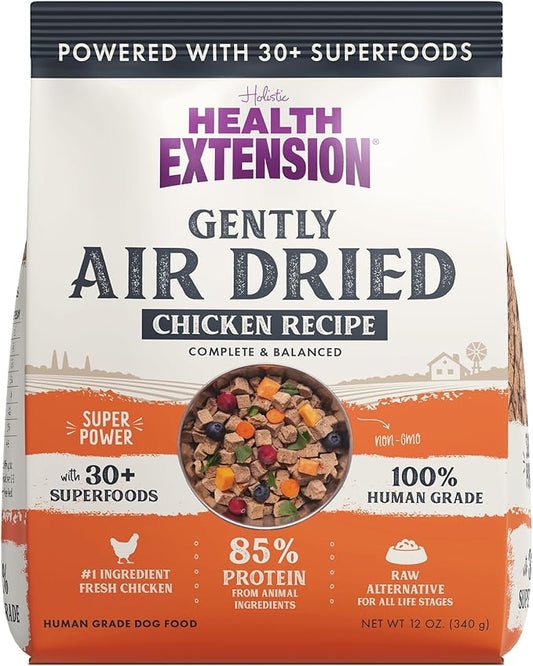 Health Extension Gently Air Dried Chicken Dog Food, (12oz, 340 g) – Complete & Balanced with 85% Animal Protein and 30+ Superfoods for All Life Stages