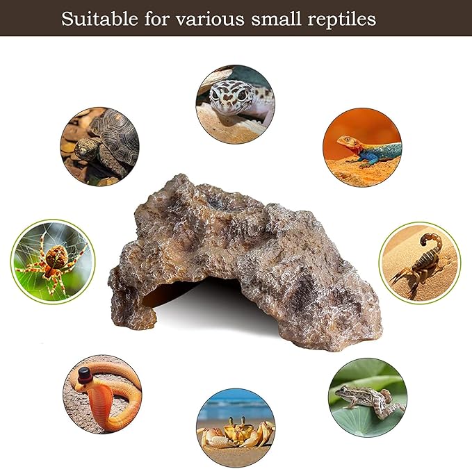 Reptile Hide Cave,Resin Rock Snake Hides for Ball Python, Leopard Gecko Hides, Reptile Tank Accessories for Bearded Dragon, Tarantula, Hermit Crab, Aquarium Cave for Fish Tank Rocks, Terrarium Decor