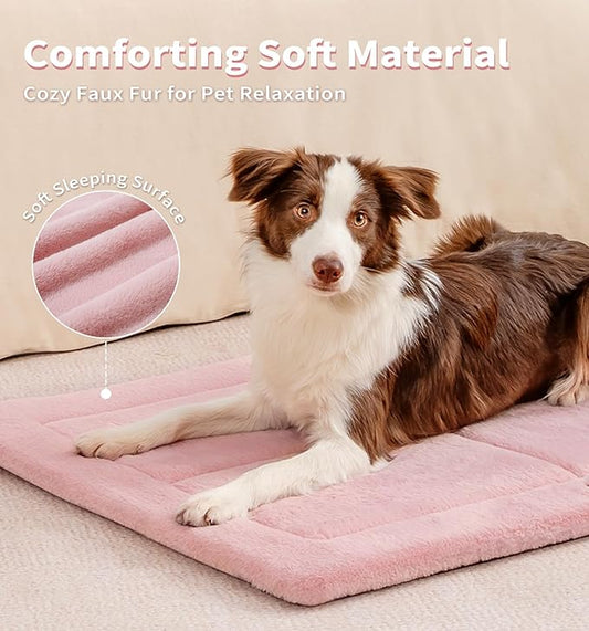 Made4Pets Dog Crate Pad Bed for Medium Large Dogs, Washable & Reversible, Anti-Slip Kennel Mat for Cozy Sleeping, Soft Fluffy Dog Bed for Indoor & Outdoor Use, 35"x23", Pink