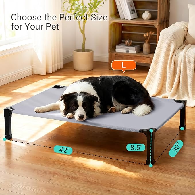Niubya Elevated Outdoor Dog Bed, Cooling Elevated Pet Cot, Steel-Framed and Non-Slip Feet, Raised Dog Bed with Waterproof, Washable, Breathable Teslin Mesh, 42in