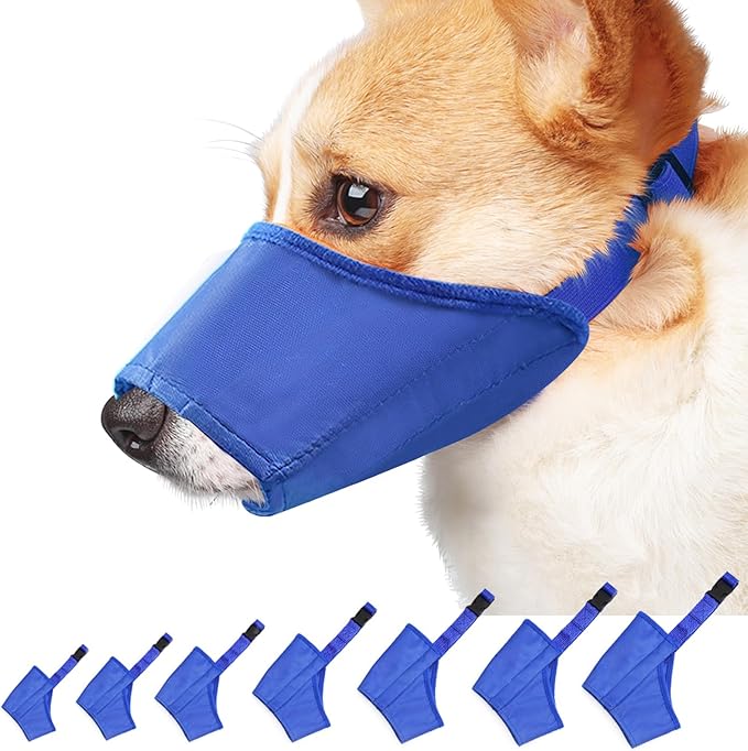 Idepet 7PCS Adjustable Dog Muzzles - Anti-Biting Barking Muzzles for Small, Medium, Large & Extra Dogs (Blue, Pack of 7)