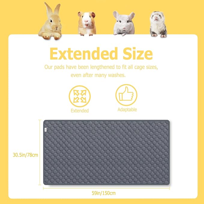 Guinea Pig Cage Liners, 59x31in 2 Pack Washable Guinea Pig Bedding, Waterproof Reusable & Anti Slip, Super Absorbent Guinea Pig Pee Pad for Small Animal, Rabbit, Bunny, Fit for C&C Cage, Pink