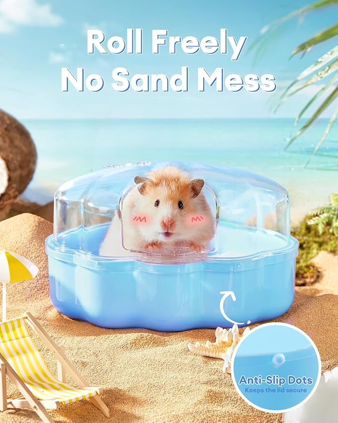 BUCATSTATE Hamster Sand Bath Kit Hamster Sand Bath Container Ultra Large Transparent Toilet for Syrian Hamsters Accessory for Small Animals(Blue, Shell-Shape)