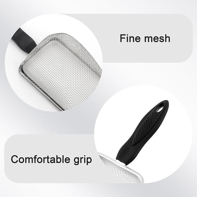 Stainless Steel Mesh Litter Shovel, Metal Non-Slip Black Handle Sifter, Fine Mesh Reptile Cleaner Scooper for Lizard Substrate, Reptile Terrarium Sand & Waste
