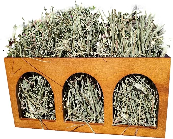 "Closed Bottom Hay Feeder Natural Pine Wood Arch Guinea Pig Hay Rack with Option to Attach to Cage (Warm Cherry with Bottom)