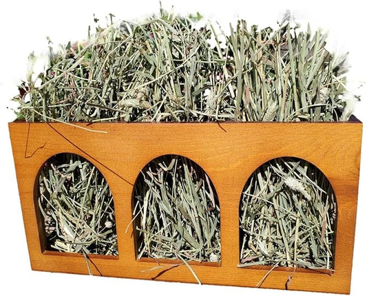 "Closed Bottom Hay Feeder Natural Pine Wood Arch Guinea Pig Hay Rack with Option to Attach to Cage (Warm Cherry with Bottom)